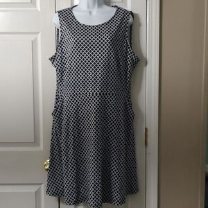 New York & Company navy white sleeveless dress with pockets  Sz XL